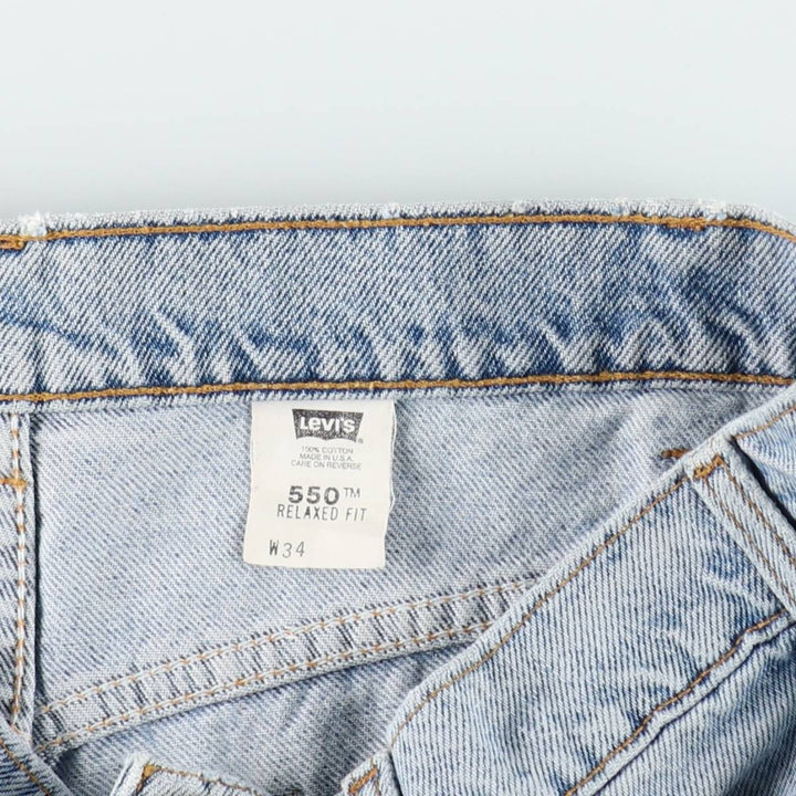 90'S Levi's 550 Relaxed Fit Orange Tab Denim Shorts, Made in USA, Men's Size W34 (approx.), Vintage cotton blue type Vintage Second Hand