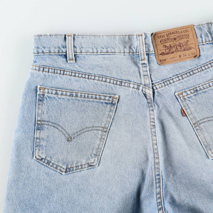 90'S Levi's 550 Relaxed Fit Orange Tab Denim Shorts, Made in USA, Men's Size W34 (approx.), Vintage cotton blue type Vintage Second Hand