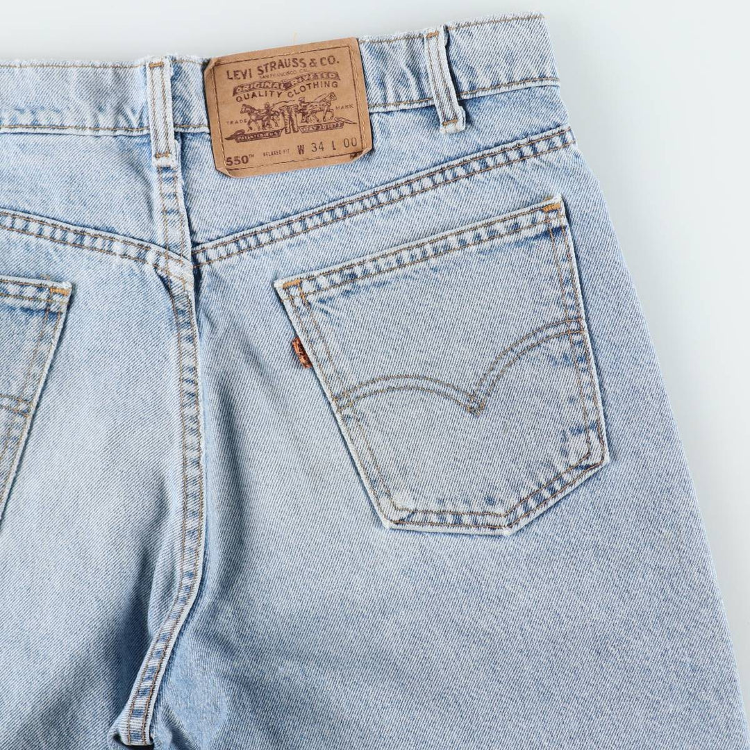 90'S Levi's 550 Relaxed Fit Orange Tab Denim Shorts, Made in USA, Men's Size W34 (approx.), Vintage cotton blue type Vintage Second Hand