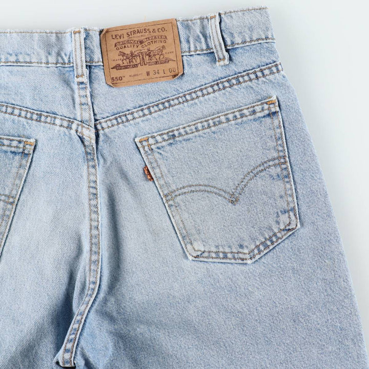 90'S Levi's 550 Relaxed Fit Orange Tab Denim Shorts, Made in USA, Men's Size W34 (approx.), Vintage cotton blue type Vintage Second Hand