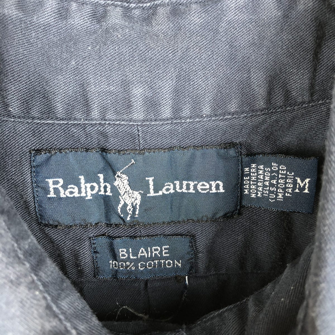 Ralph Lauren BLAIRE short sleeve button down shirt, men's size M cotton navy blue type Vintage Second Hand