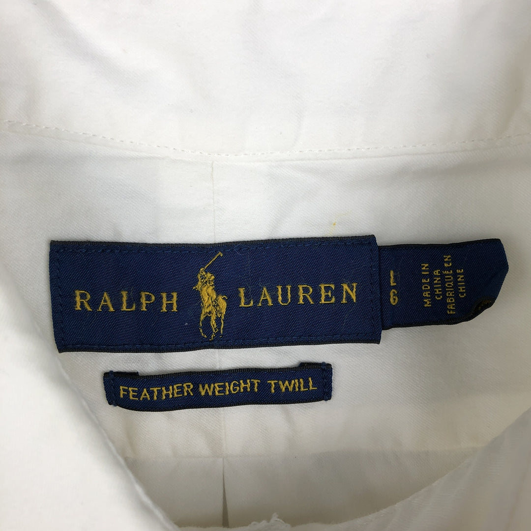 Ralph Lauren Featherweight Twill Short-Sleeve Button-Down Shirt, Men's Size L (approx.) cotton white type Vintage Second Hand