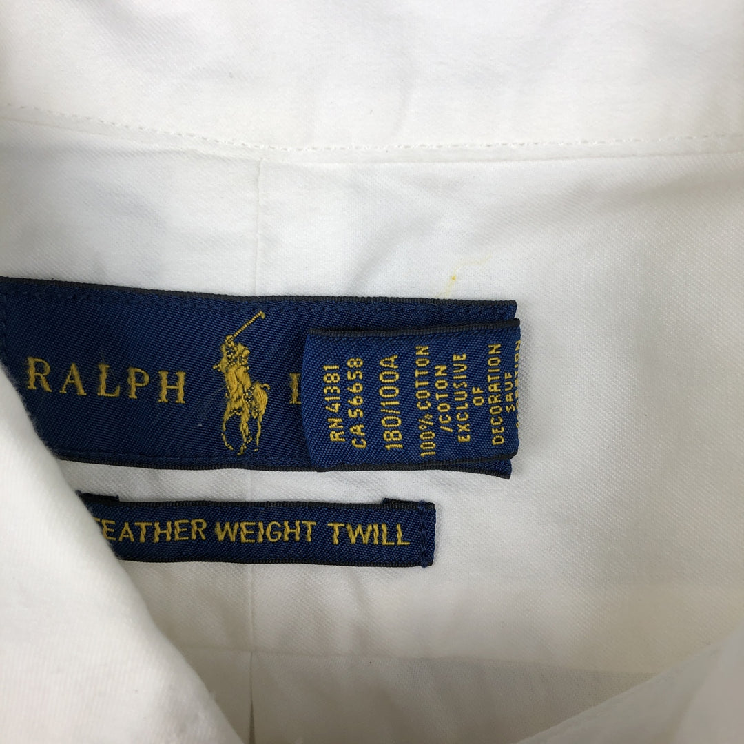 Ralph Lauren Featherweight Twill Short-Sleeve Button-Down Shirt, Men's Size L (approx.) cotton white type Vintage Second Hand