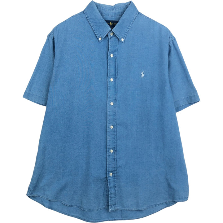 Ralph Lauren short sleeve button down shirt, men's XL size cotton blue type Vintage Second Hand