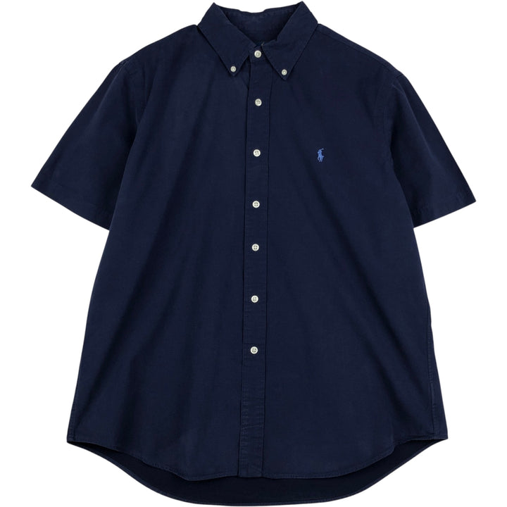 Ralph Lauren short sleeve button down shirt, men's size L cotton navy blue type Vintage Second Hand