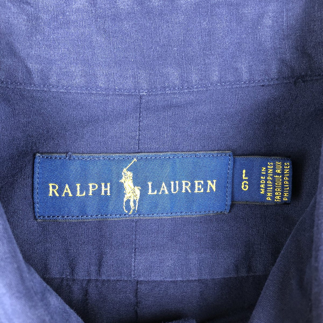 Ralph Lauren short sleeve button down shirt, men's size L cotton navy blue type Vintage Second Hand
