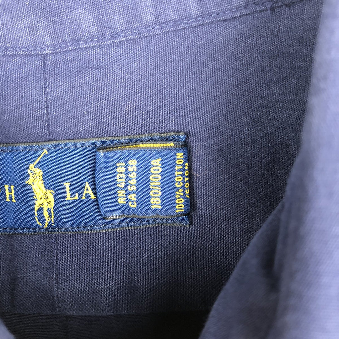 Ralph Lauren short sleeve button down shirt, men's size L cotton navy blue type Vintage Second Hand