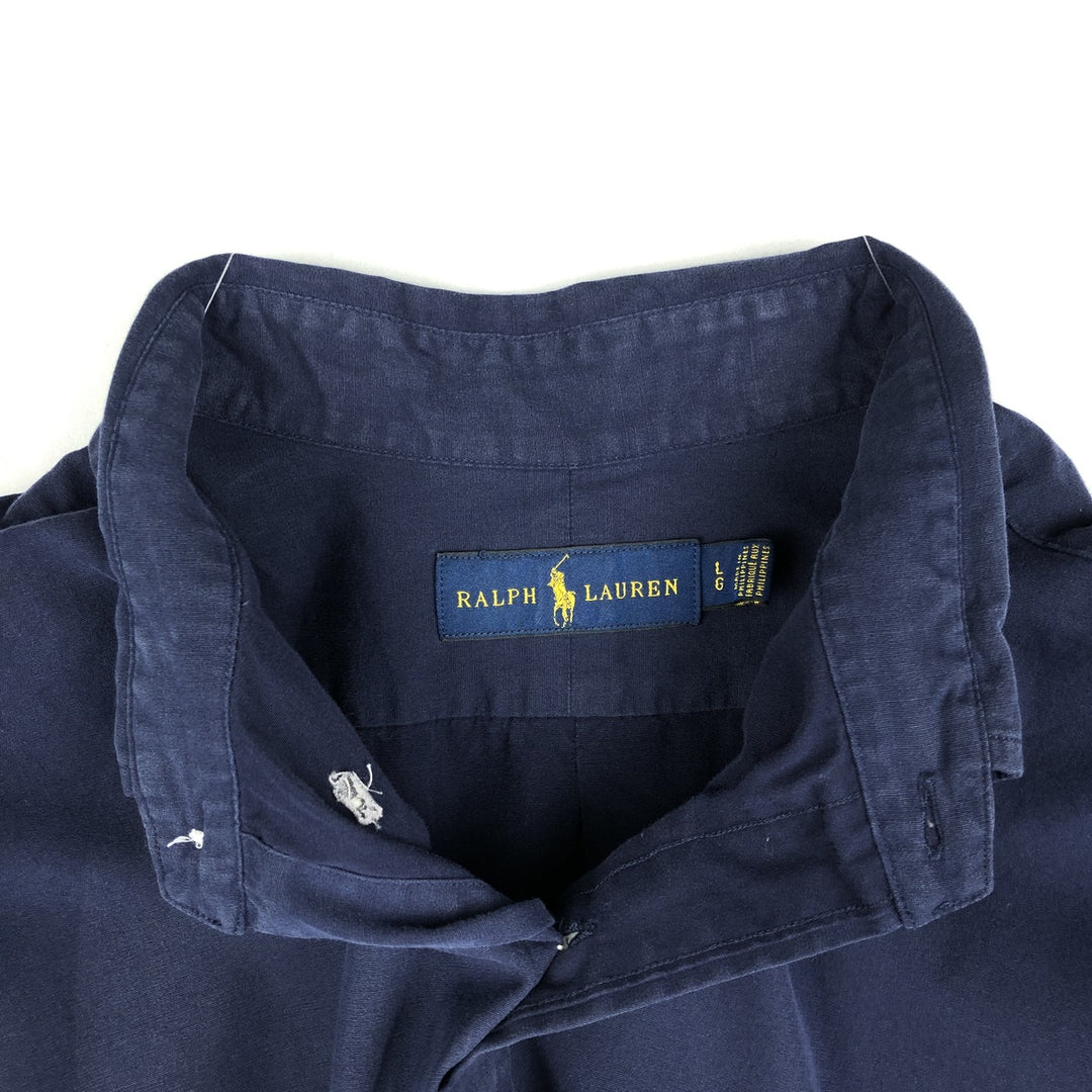 Ralph Lauren short sleeve button down shirt, men's size L cotton navy blue type Vintage Second Hand