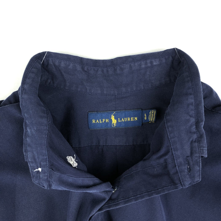Ralph Lauren short sleeve button down shirt, men's size L cotton navy blue type Vintage Second Hand