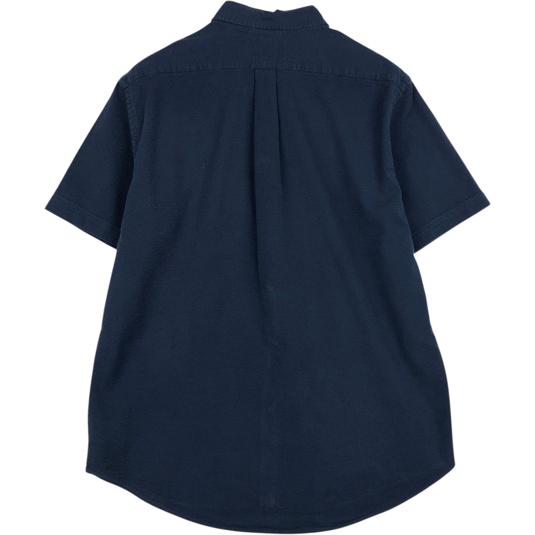 Ralph Lauren CLASSIC FIT seersucker short-sleeve button-down shirt, men's size XL (approx.) cotton navy blue type Vintage Second Hand