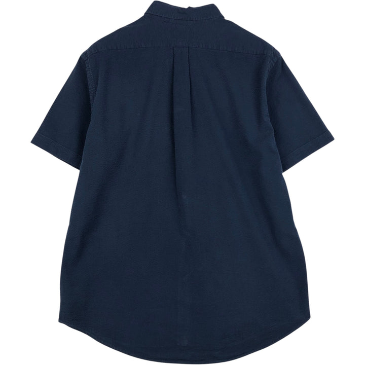 Ralph Lauren CLASSIC FIT seersucker short-sleeve button-down shirt, men's size XL (approx.) cotton navy blue type Vintage Second Hand