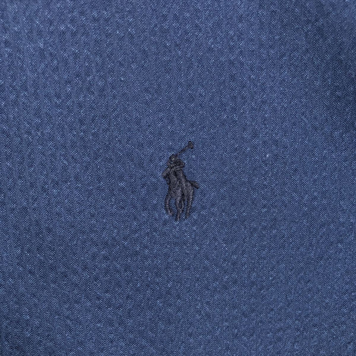 Ralph Lauren CLASSIC FIT seersucker short-sleeve button-down shirt, men's size XL (approx.) cotton navy blue type Vintage Second Hand