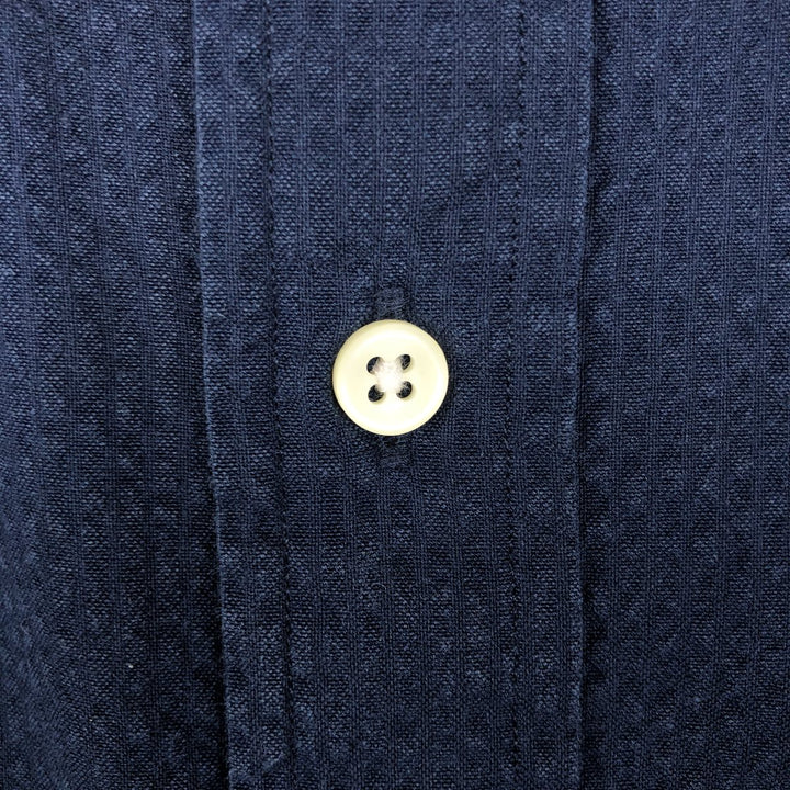 Ralph Lauren CLASSIC FIT seersucker short-sleeve button-down shirt, men's size XL (approx.) cotton navy blue type Vintage Second Hand