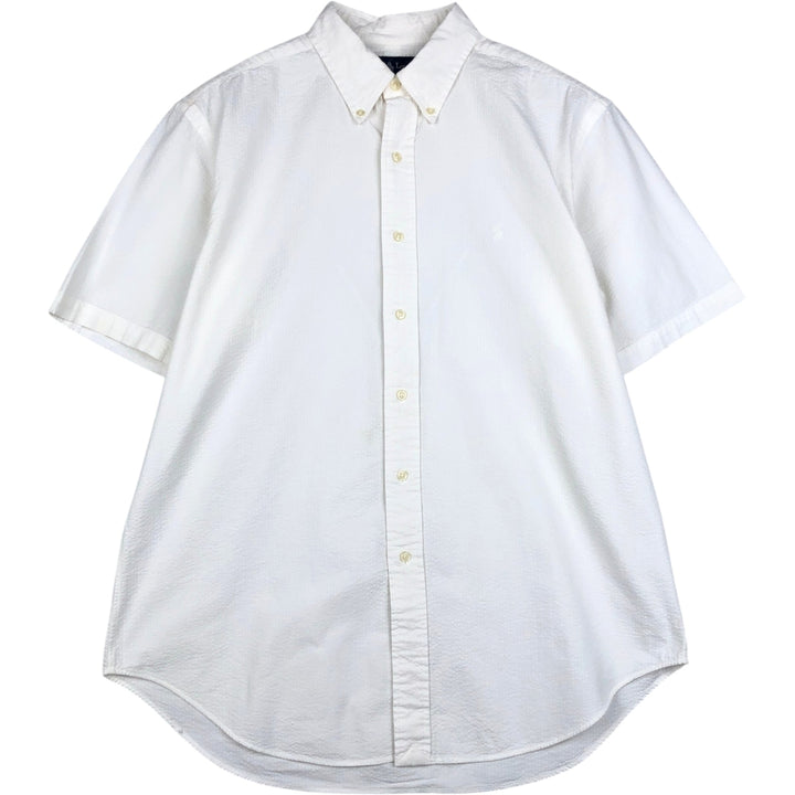 Ralph Lauren Classic Fit Seersucker Short Sleeve Button Down Shirt Men's Size L cotton white type Vintage Second Hand