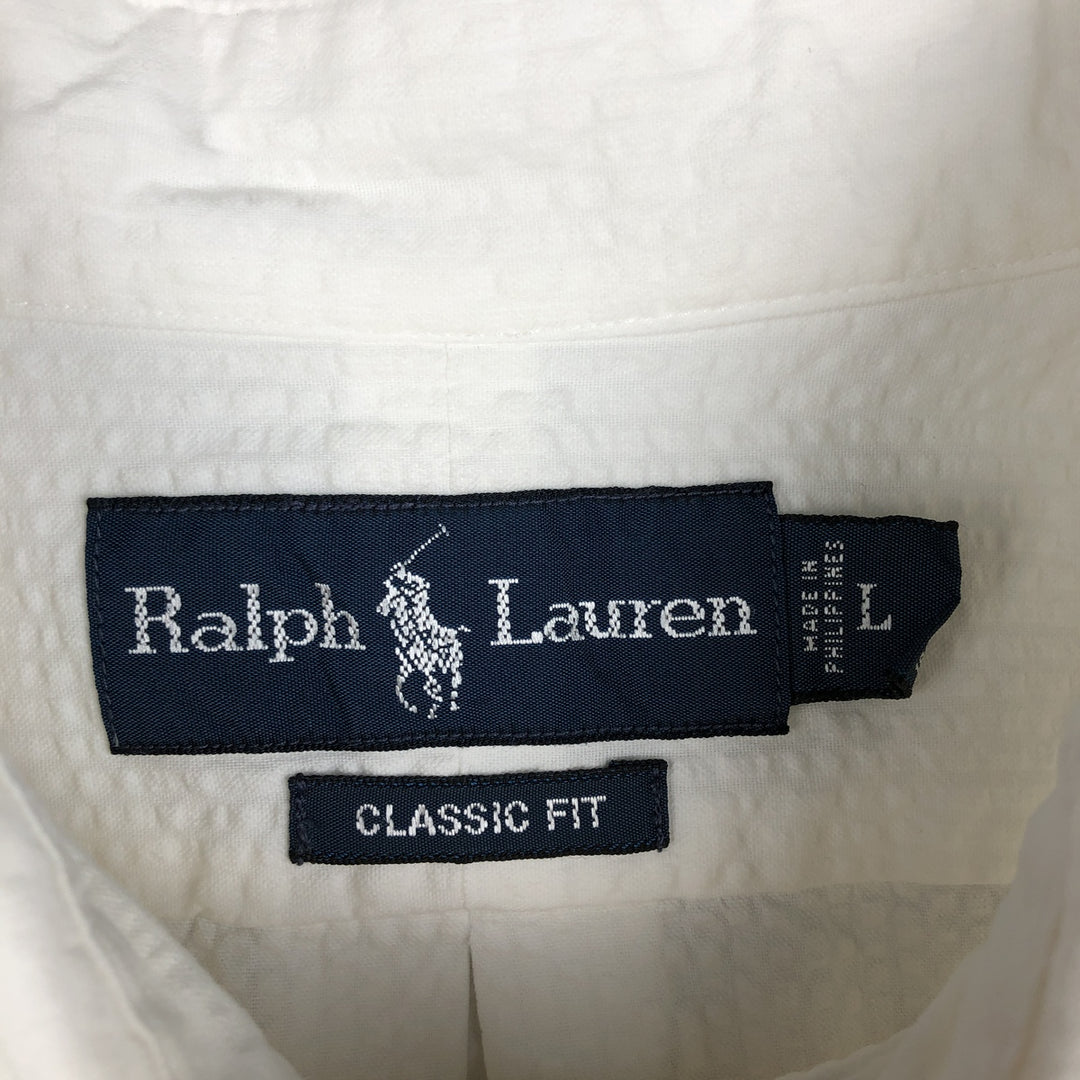Ralph Lauren Classic Fit Seersucker Short Sleeve Button Down Shirt Men's Size L cotton white type Vintage Second Hand