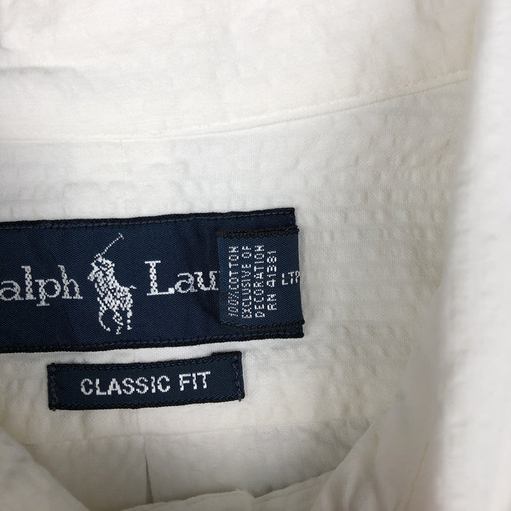 Ralph Lauren Classic Fit Seersucker Short Sleeve Button Down Shirt Men's Size L cotton white type Vintage Second Hand