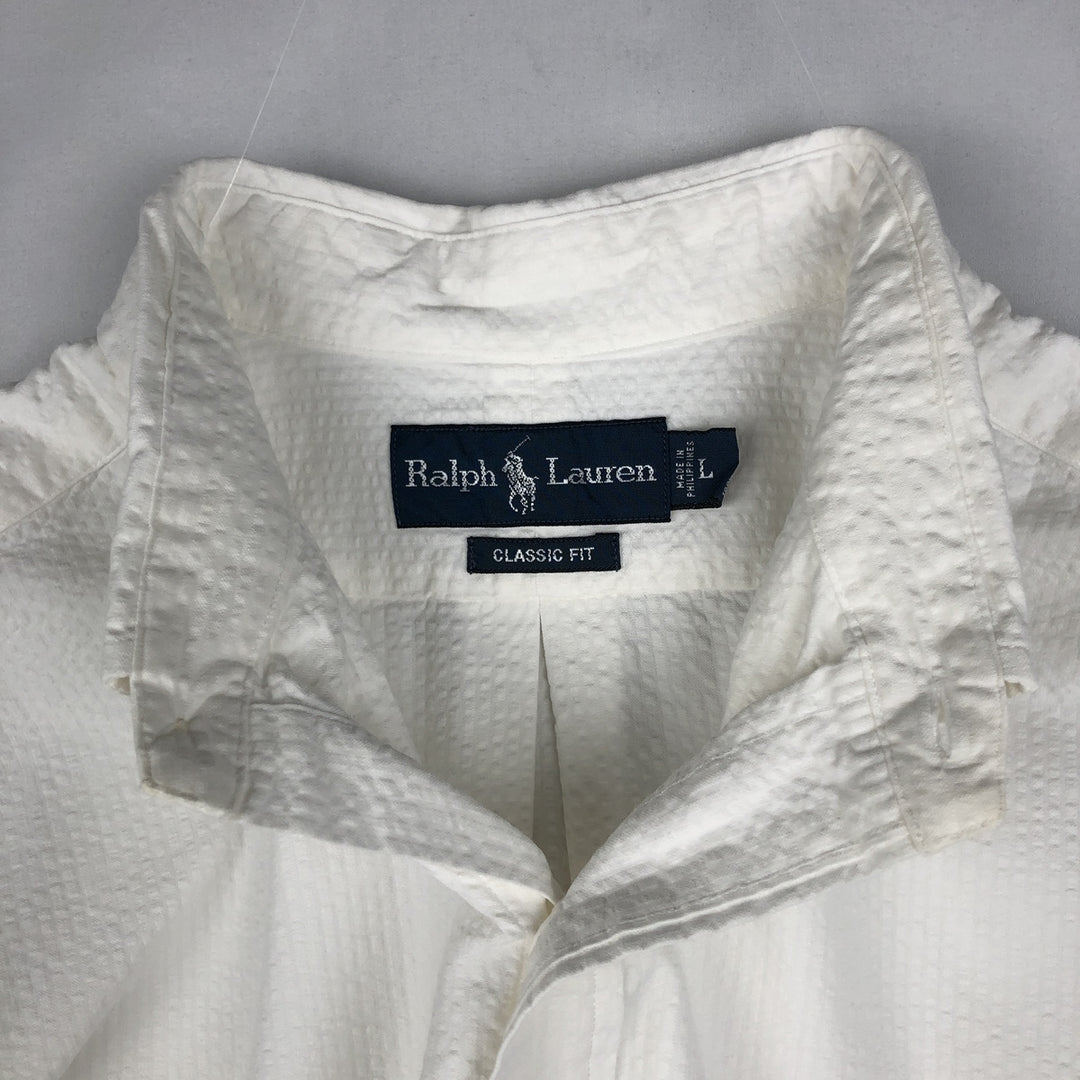 Ralph Lauren Classic Fit Seersucker Short Sleeve Button Down Shirt Men's Size L cotton white type Vintage Second Hand