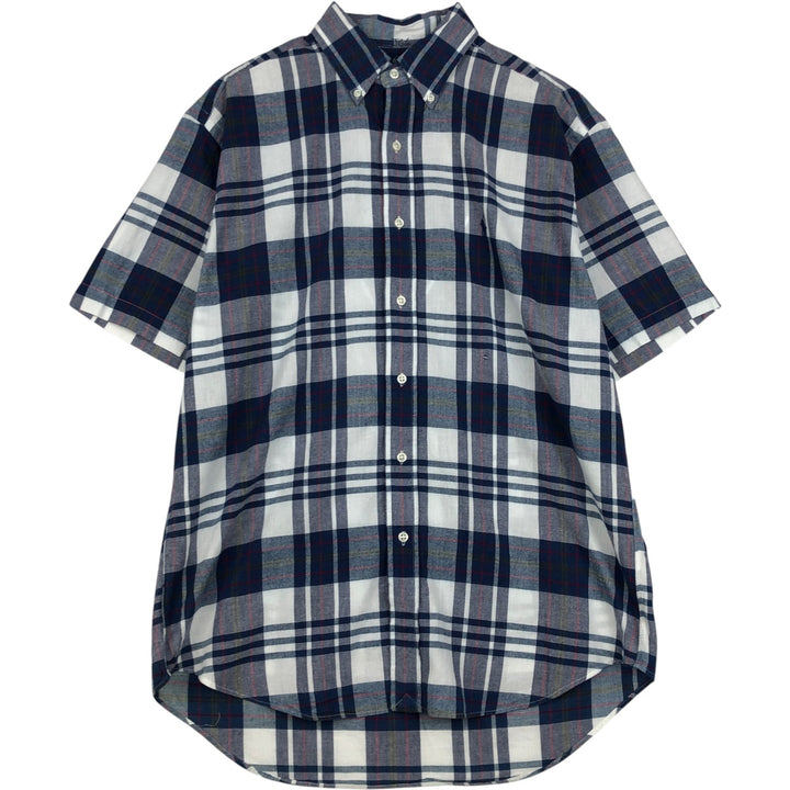 Ralph Lauren BLAKE short sleeve button down check shirt, men's size M cotton Navy blue Vintage Second Hand