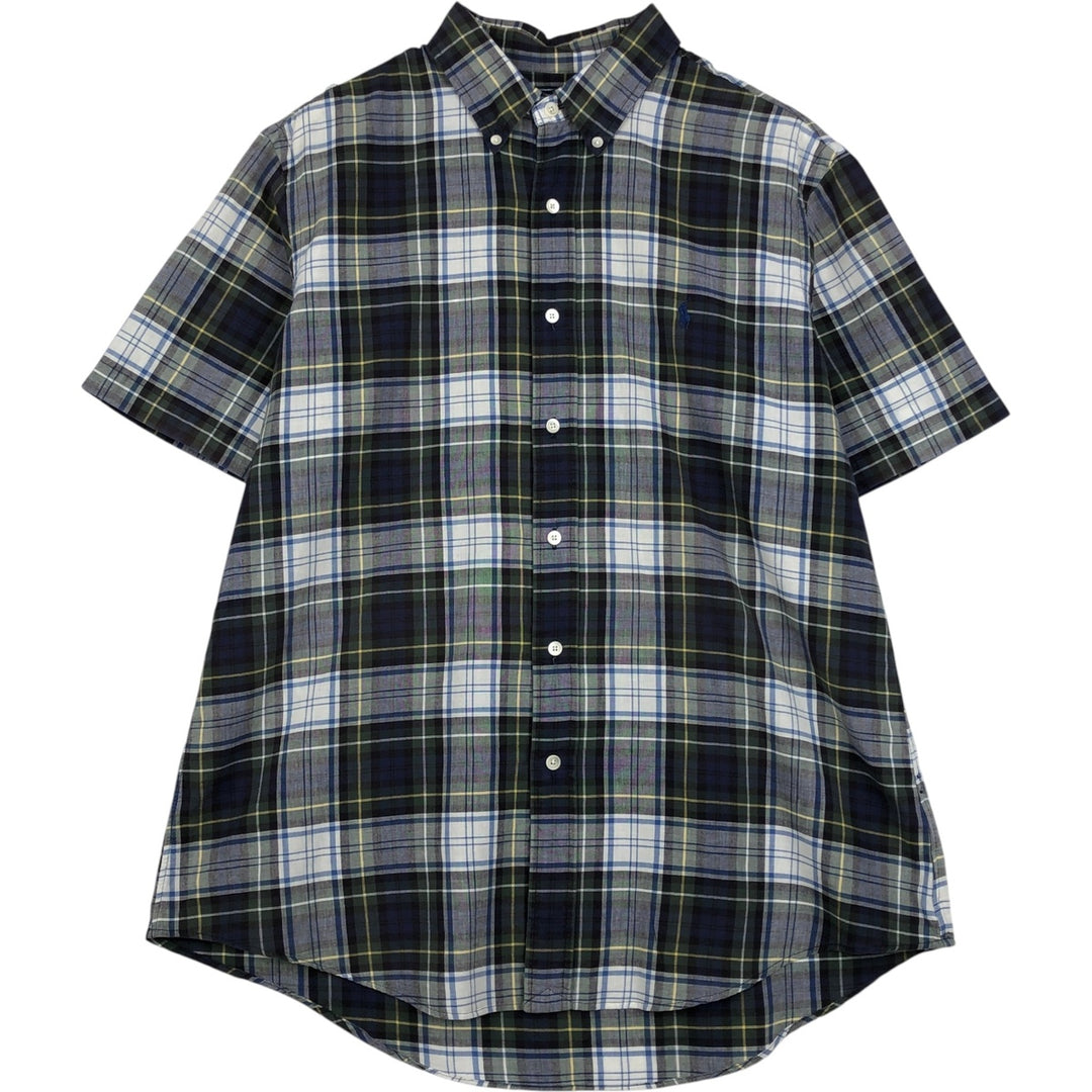 Ralph Lauren POLO by Ralph Lauren CUSTOM FIT short sleeve button down check shirt men's XL size cotton navy blue type Vintage Second Hand