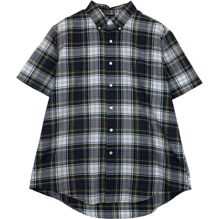 Ralph Lauren POLO by Ralph Lauren CUSTOM FIT short sleeve button down check shirt men's XL size cotton navy blue type Vintage Second Hand