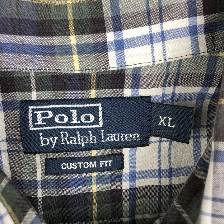 Ralph Lauren POLO by Ralph Lauren CUSTOM FIT short sleeve button down check shirt men's XL size cotton navy blue type Vintage Second Hand
