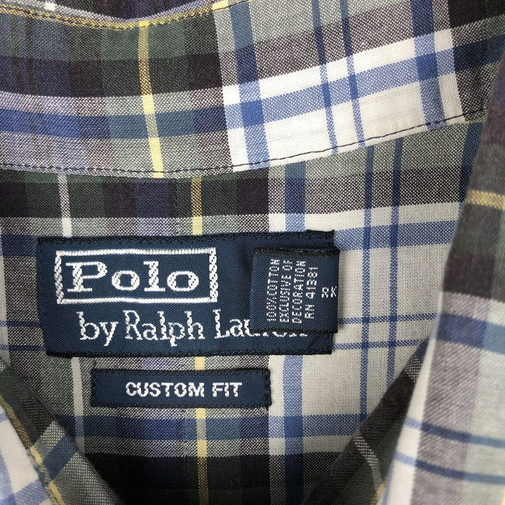 Ralph Lauren POLO by Ralph Lauren CUSTOM FIT short sleeve button down check shirt men's XL size cotton navy blue type Vintage Second Hand