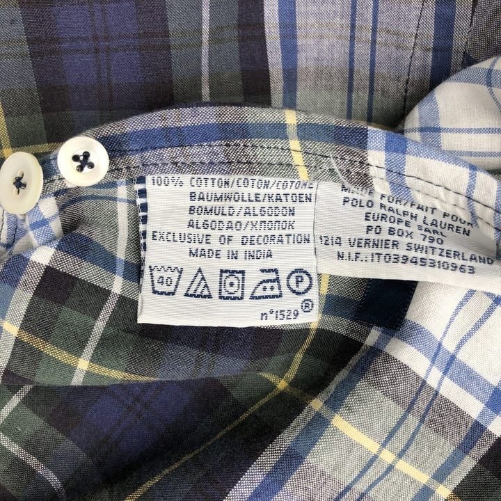 Ralph Lauren POLO by Ralph Lauren CUSTOM FIT short sleeve button down check shirt men's XL size cotton navy blue type Vintage Second Hand