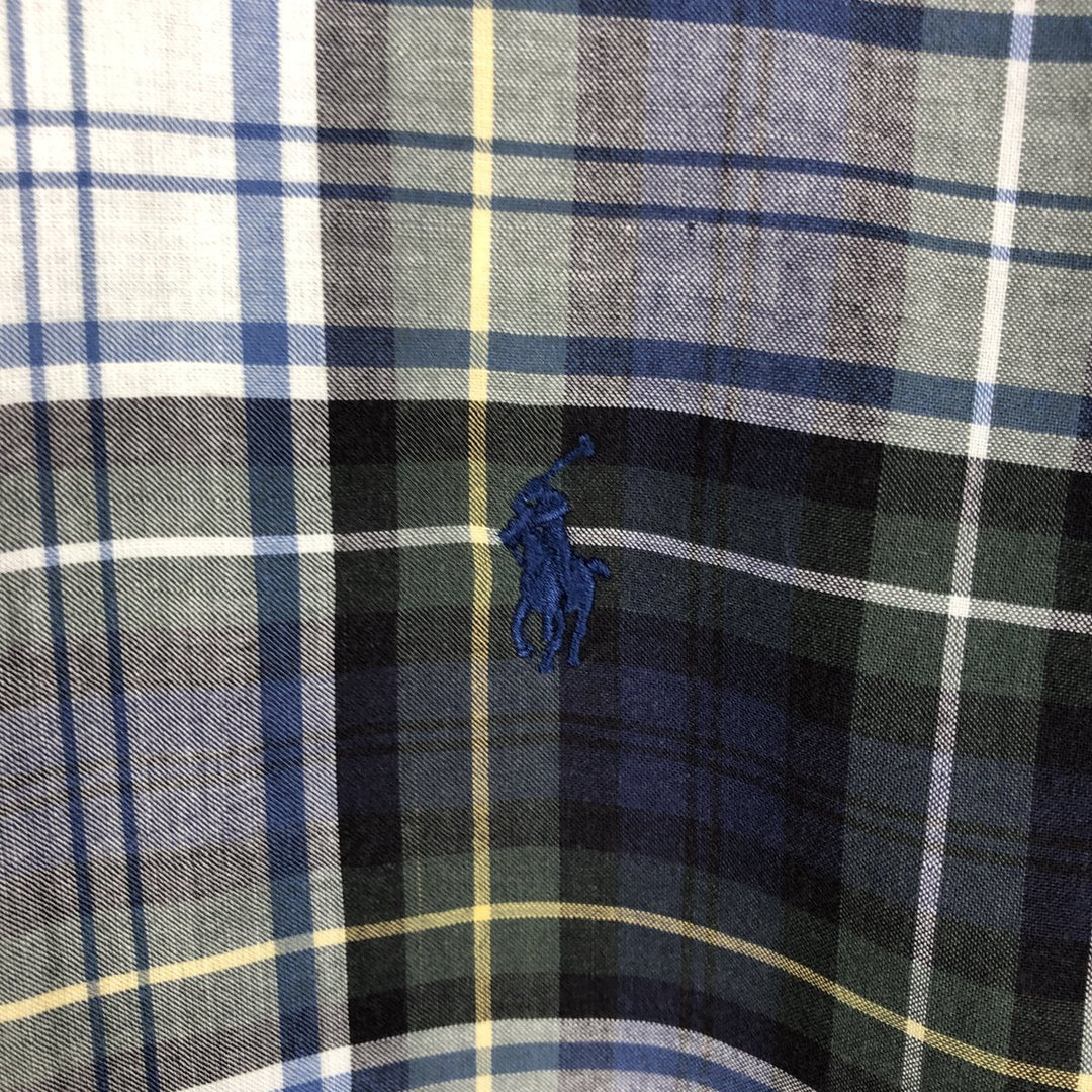 Ralph Lauren POLO by Ralph Lauren CUSTOM FIT short sleeve button down check shirt men's XL size cotton navy blue type Vintage Second Hand