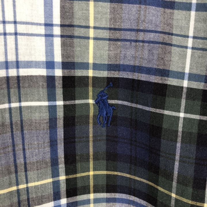 Ralph Lauren POLO by Ralph Lauren CUSTOM FIT short sleeve button down check shirt men's XL size cotton navy blue type Vintage Second Hand