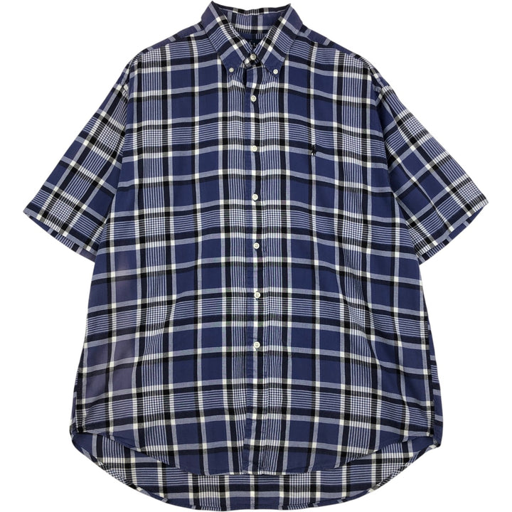 Ralph Lauren BLAIRE short sleeve button down check shirt, men's size L cotton Navy blue Vintage Second Hand