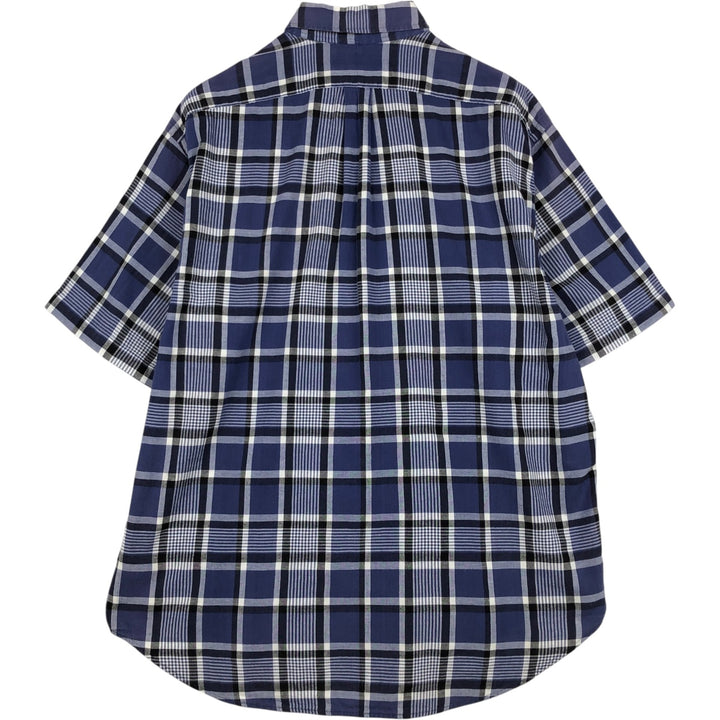 Ralph Lauren BLAIRE short sleeve button down check shirt, men's size L cotton Navy blue Vintage Second Hand
