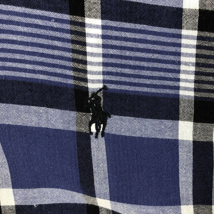 Ralph Lauren BLAIRE short sleeve button down check shirt, men's size L cotton Navy blue Vintage Second Hand