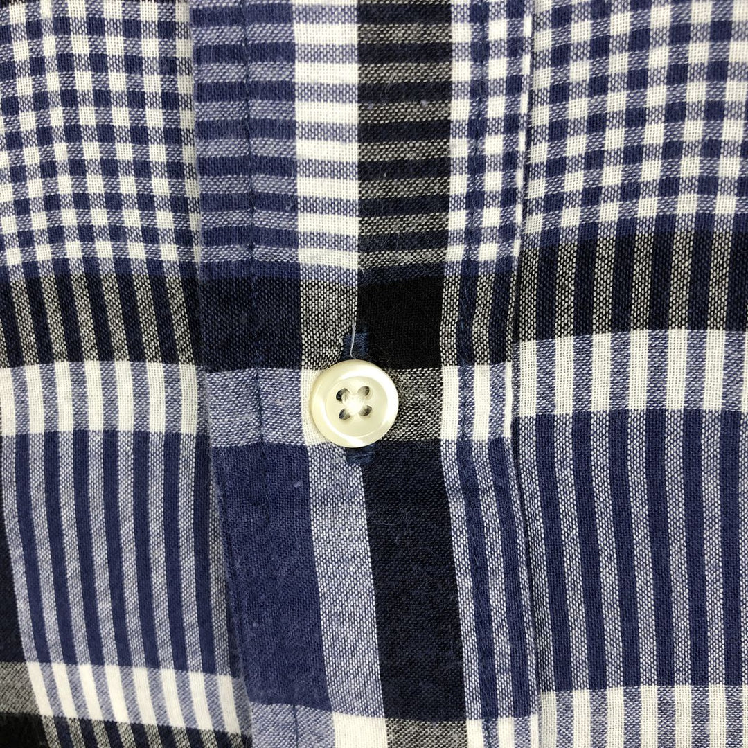 Ralph Lauren BLAIRE short sleeve button down check shirt, men's size L cotton Navy blue Vintage Second Hand