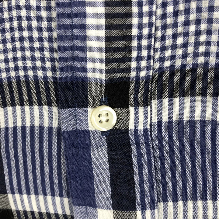 Ralph Lauren BLAIRE short sleeve button down check shirt, men's size L cotton Navy blue Vintage Second Hand