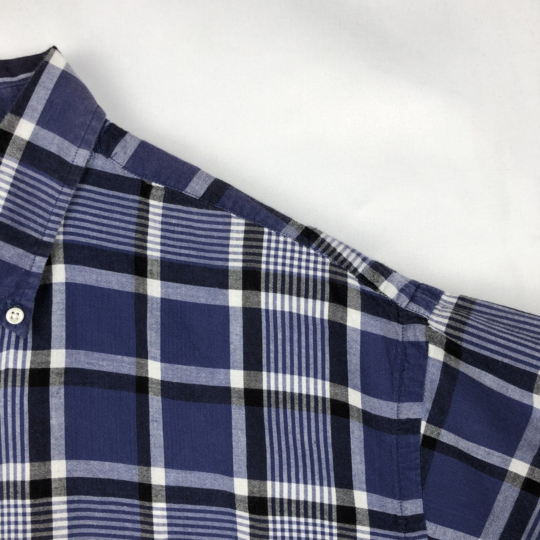 Ralph Lauren BLAIRE short sleeve button down check shirt, men's size L cotton Navy blue Vintage Second Hand