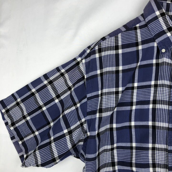 Ralph Lauren BLAIRE short sleeve button down check shirt, men's size L cotton Navy blue Vintage Second Hand
