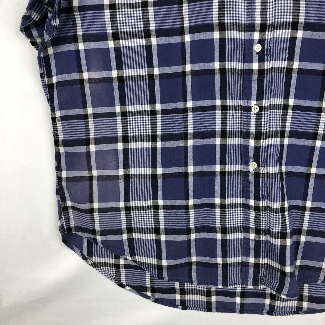 Ralph Lauren BLAIRE short sleeve button down check shirt, men's size L cotton Navy blue Vintage Second Hand