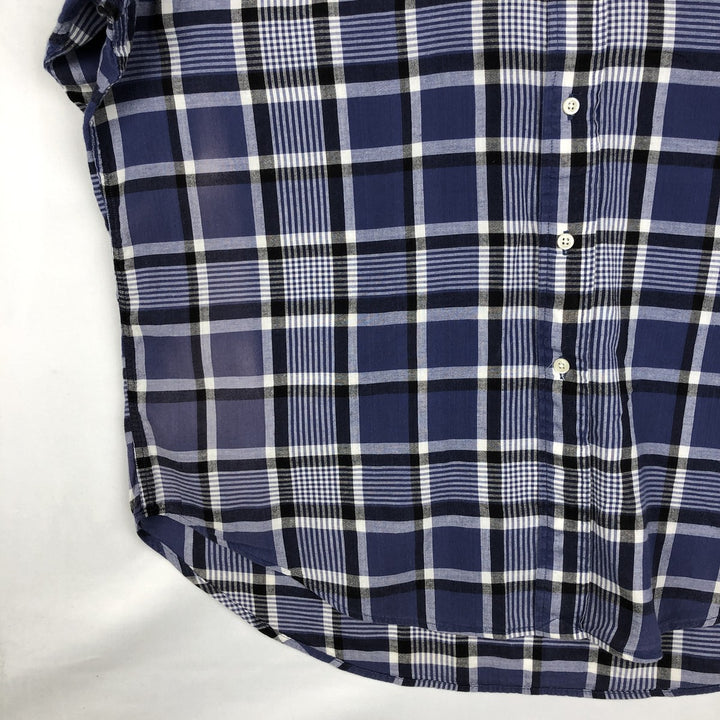 Ralph Lauren BLAIRE short sleeve button down check shirt, men's size L cotton Navy blue Vintage Second Hand