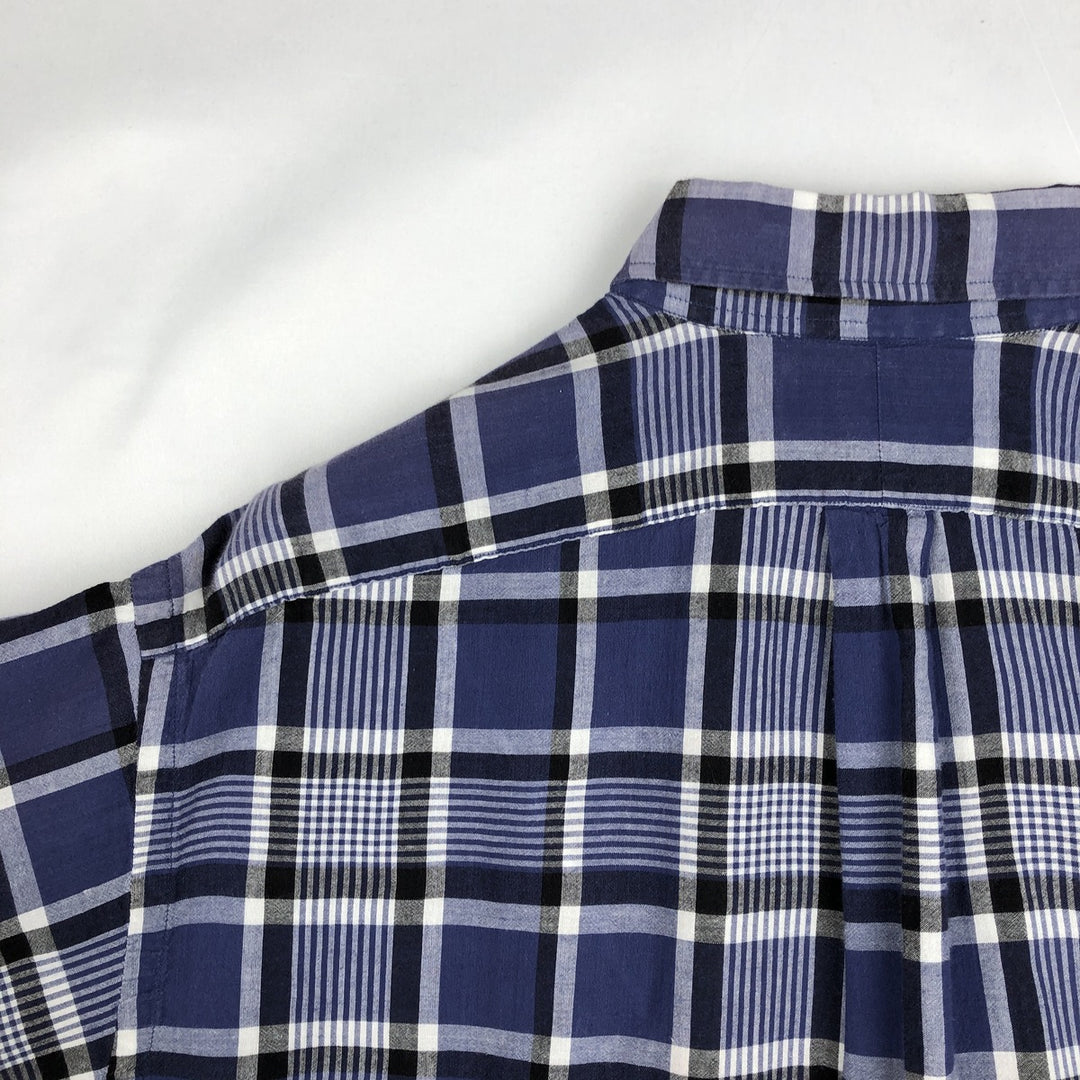 Ralph Lauren BLAIRE short sleeve button down check shirt, men's size L cotton Navy blue Vintage Second Hand