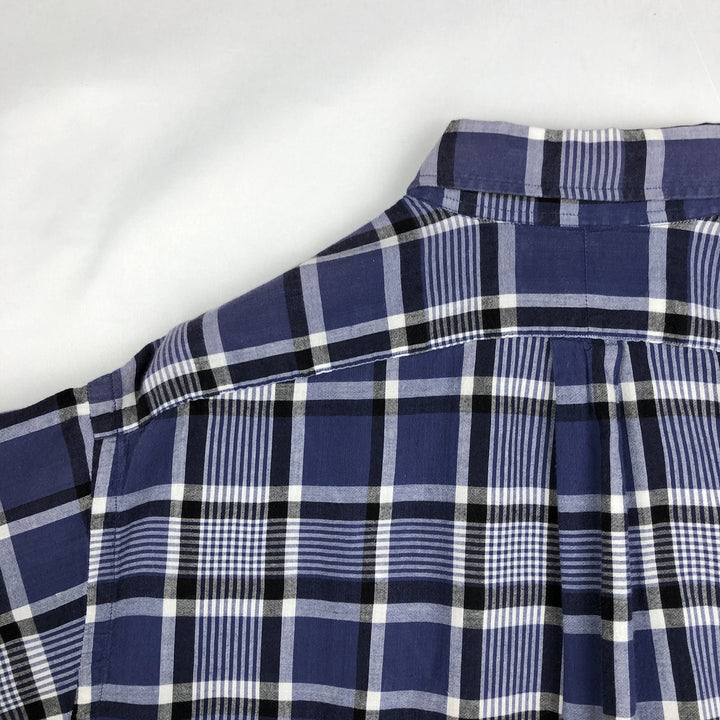 Ralph Lauren BLAIRE short sleeve button down check shirt, men's size L cotton Navy blue Vintage Second Hand