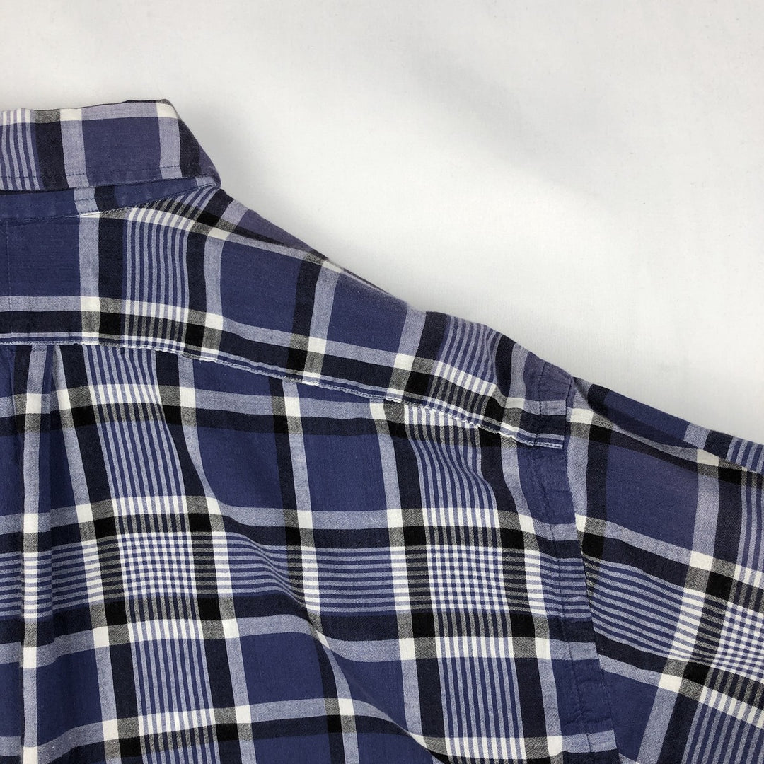 Ralph Lauren BLAIRE short sleeve button down check shirt, men's size L cotton Navy blue Vintage Second Hand