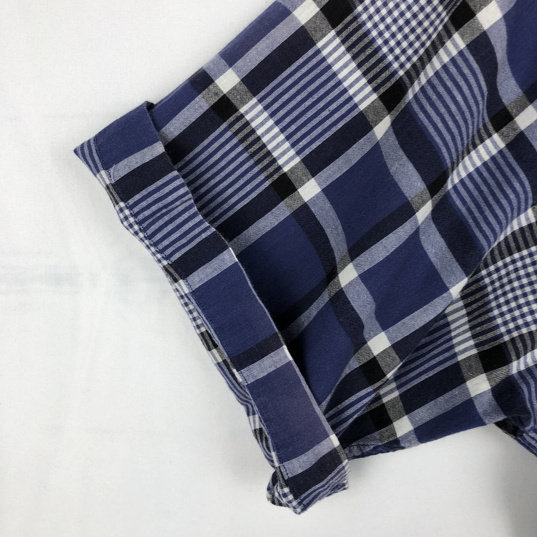 Ralph Lauren BLAIRE short sleeve button down check shirt, men's size L cotton Navy blue Vintage Second Hand