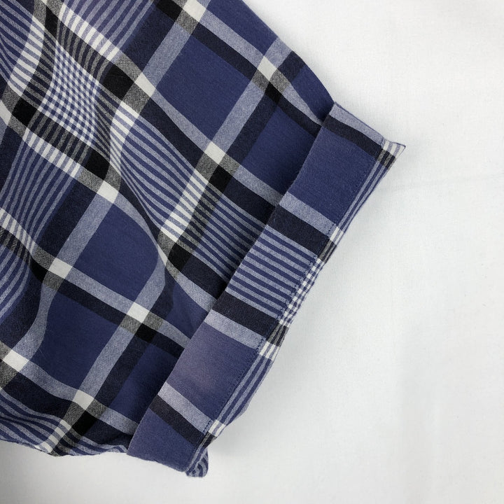 Ralph Lauren BLAIRE short sleeve button down check shirt, men's size L cotton Navy blue Vintage Second Hand