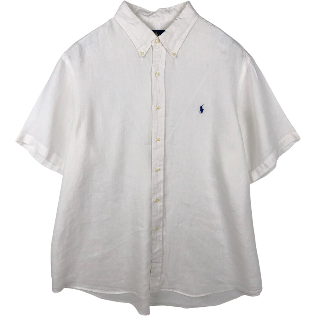 Ralph Lauren short sleeve linen button down shirt, men's size XXL linen white type Vintage Second Hand