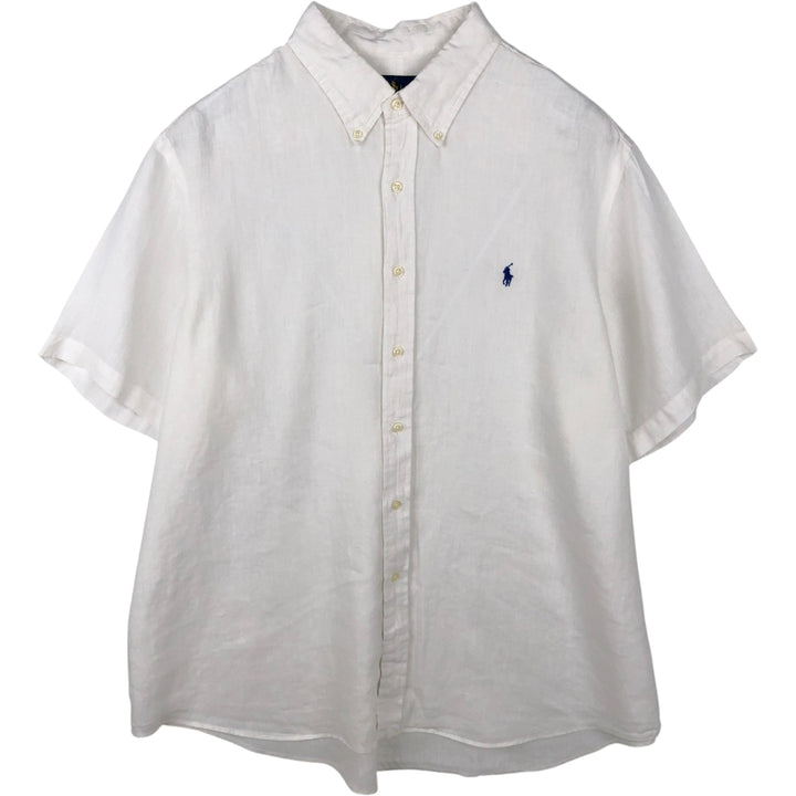 Ralph Lauren short sleeve linen button down shirt, men's size XXL linen white type Vintage Second Hand