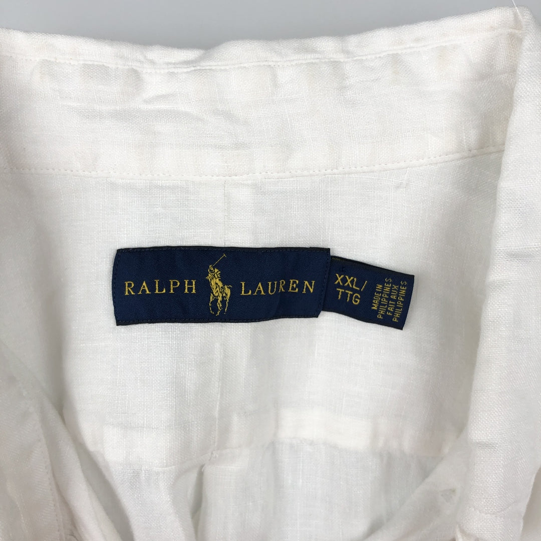 Ralph Lauren short sleeve linen button down shirt, men's size XXL linen white type Vintage Second Hand
