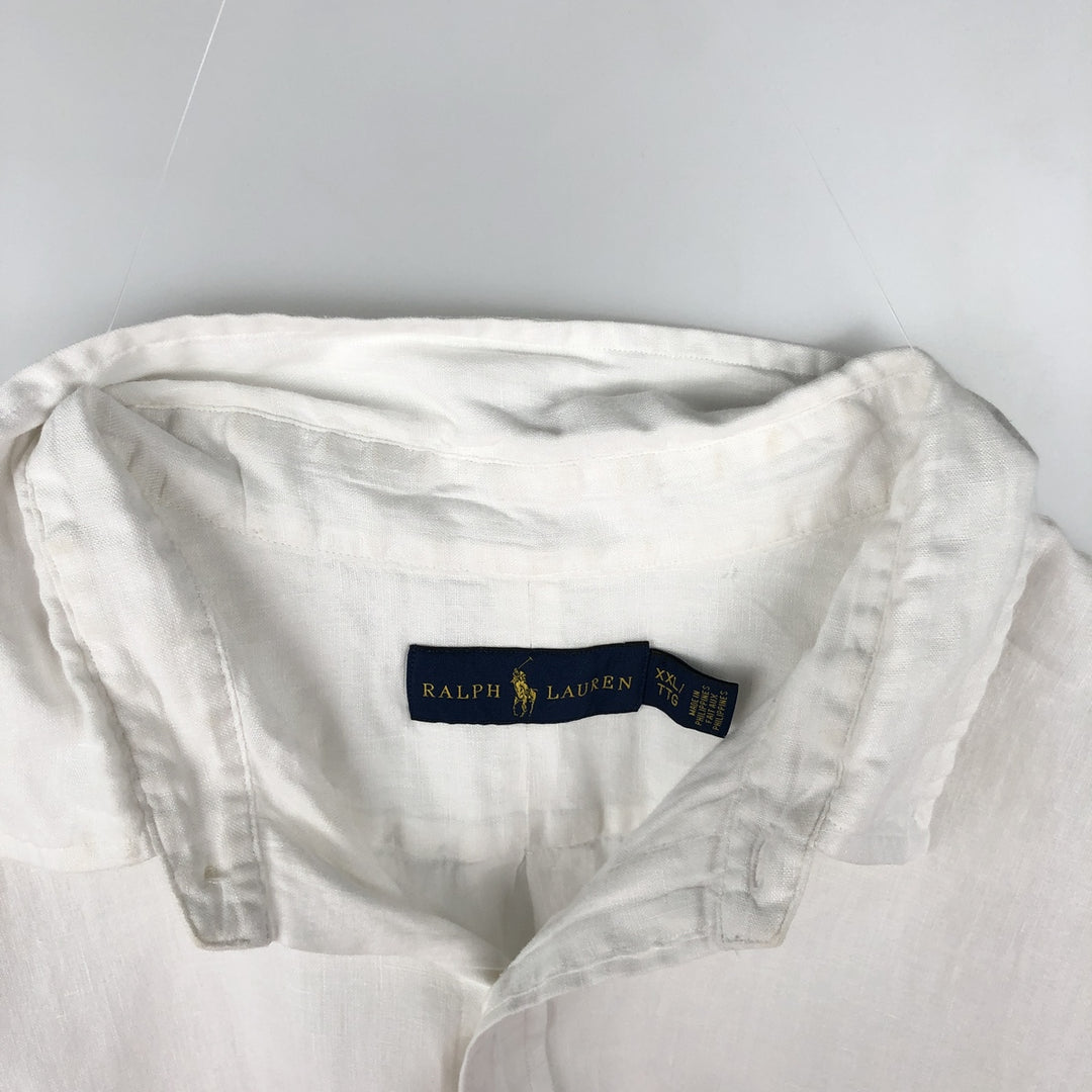 Ralph Lauren short sleeve linen button down shirt, men's size XXL linen white type Vintage Second Hand