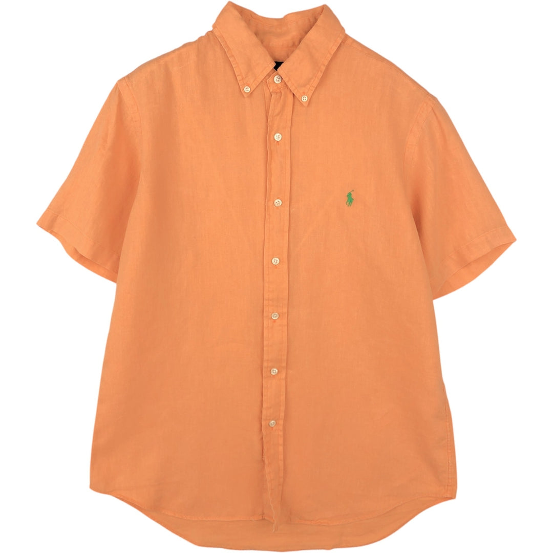 Ralph Lauren short sleeve linen button down shirt, men's size M linen orange type Vintage Second Hand