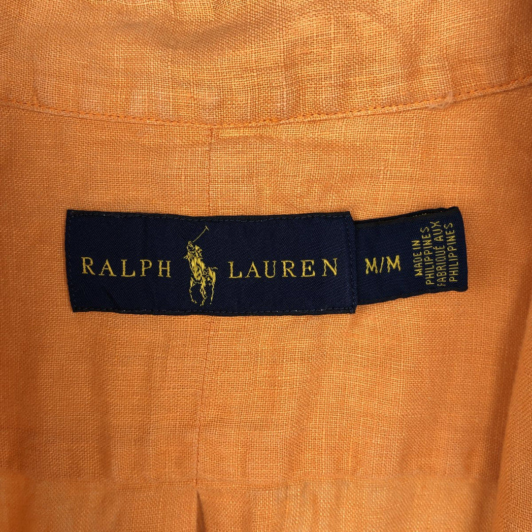Ralph Lauren short sleeve linen button down shirt, men's size M linen orange type Vintage Second Hand
