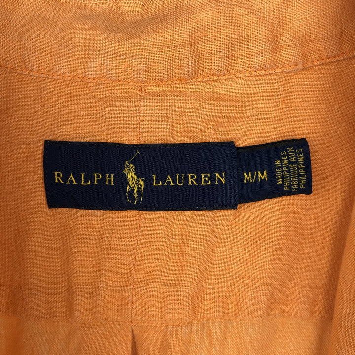 Ralph Lauren short sleeve linen button down shirt, men's size M linen orange type Vintage Second Hand